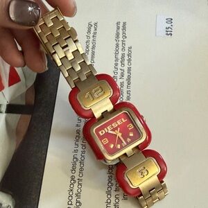 Diesel Red and Gold Square Face Watch